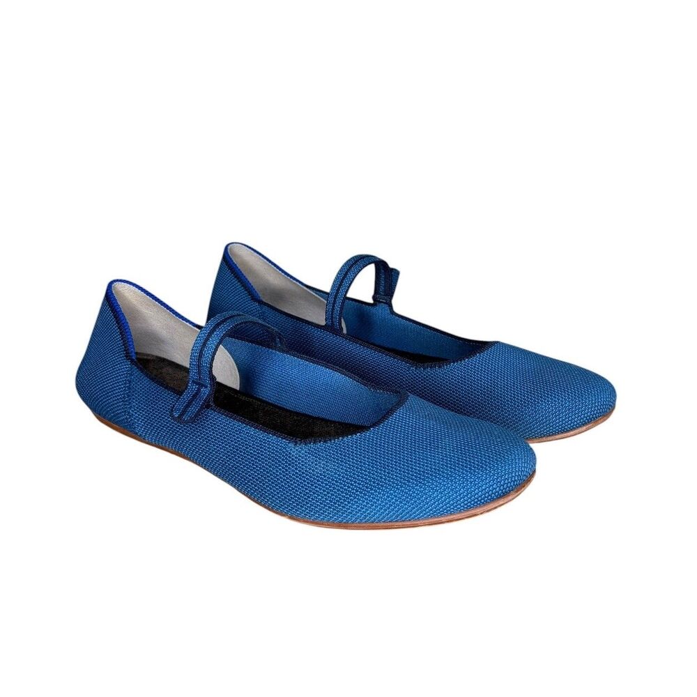 Rothy’s The Square Mary Jane Flats Size 9.5 Blue Slip On Flexible Strap Knit